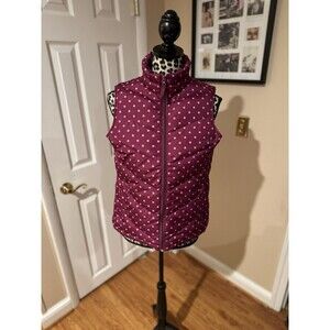Lands End Womens Down Puffer Vest Purple With Polka-dots Small 6-8